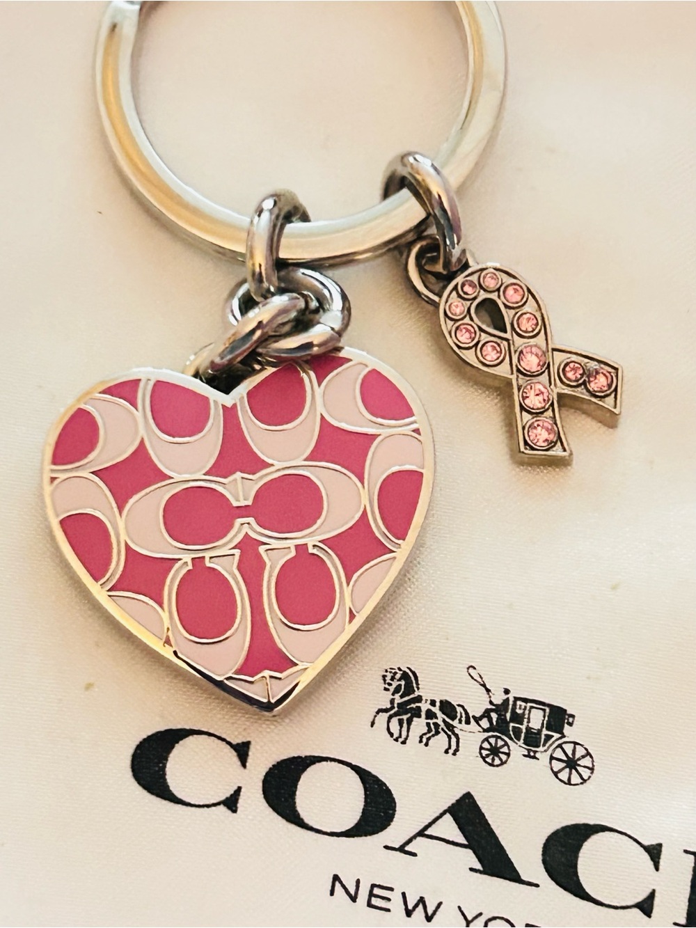 NWOT RARE Coach Y2K Cancer Awareness Heart Photo Keychain/ Bag Charm - Picture 11 of 14